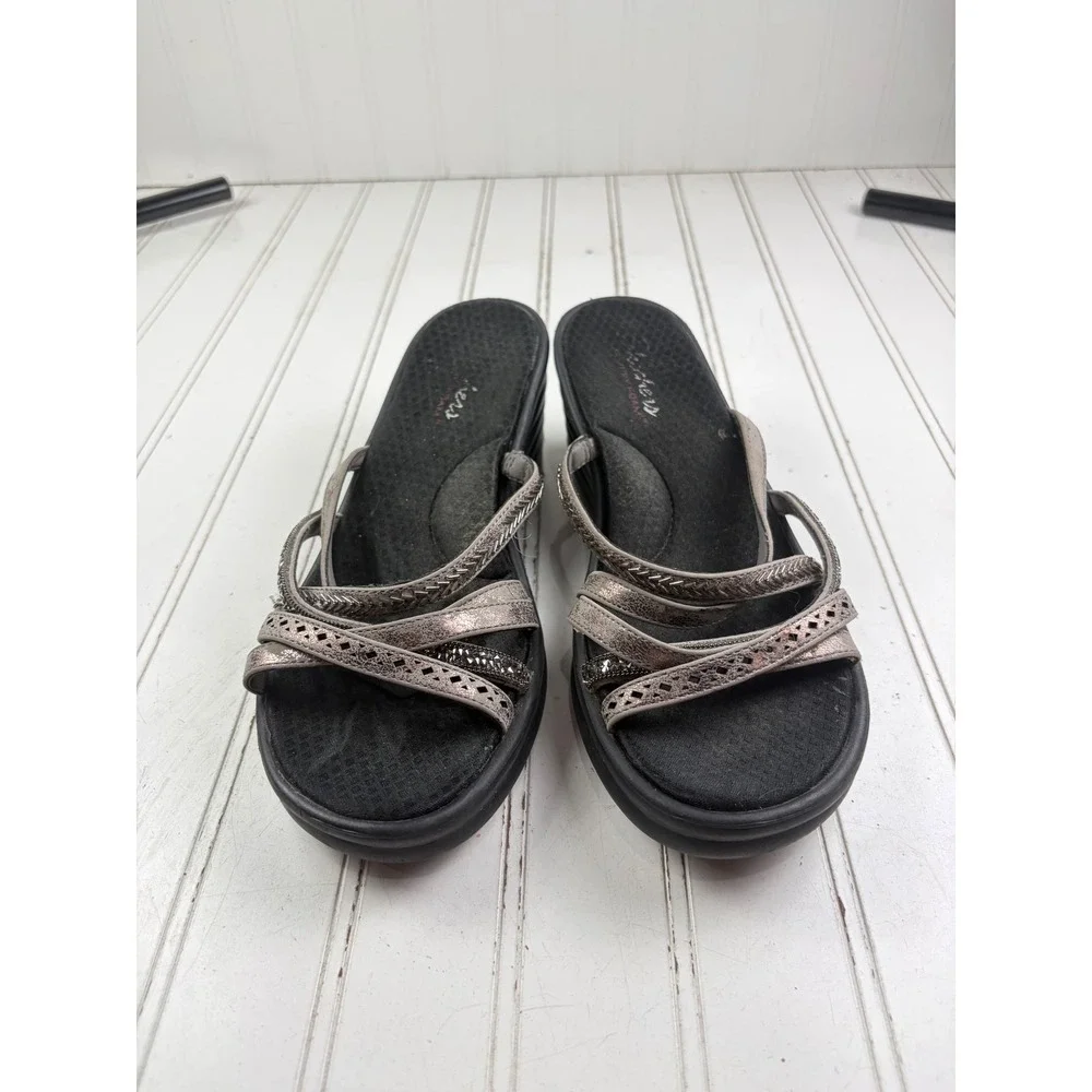 Skechers Rumblers Metallic Strappy Rhinestone Wedge Sandals Women's Size 9